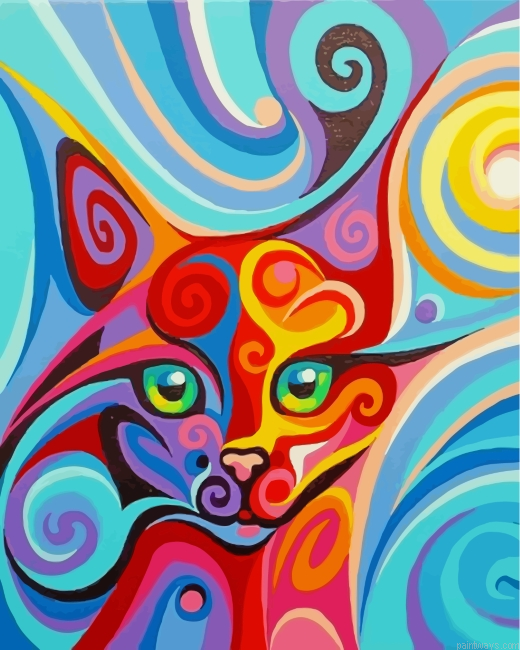 Abstract Colorful Cat Painting By Numbers.png