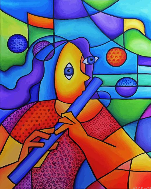 Abstract Flute Player Painting By Numberss.png