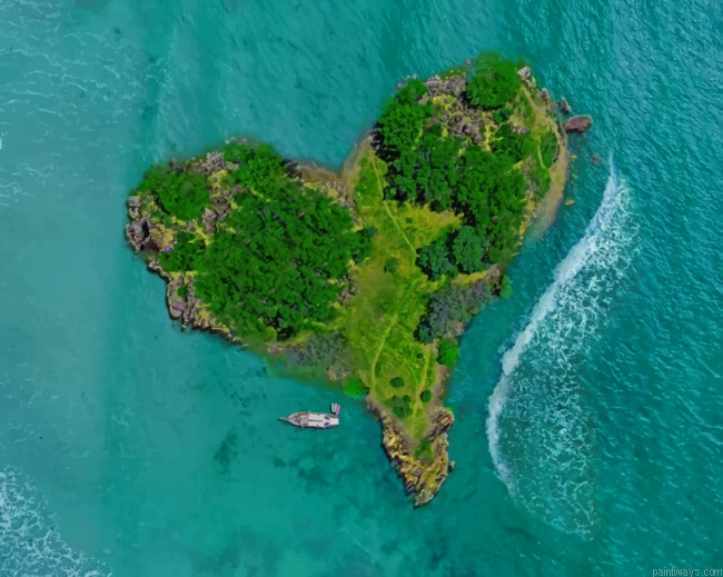 Aerial View Of Heart Shaped Tropical Island Landscapes Paint By Numbers.png