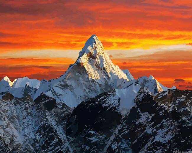 Aesthetic Everest Mountain Painting By Numberss.png