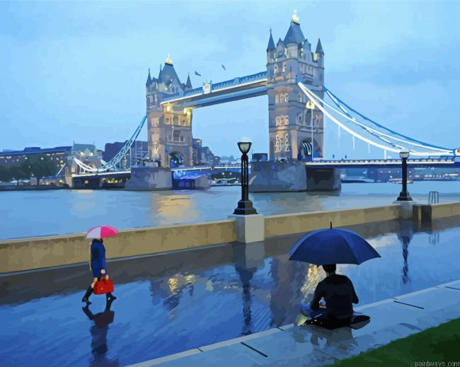 Aesthetic London City In The Rain Painting By Numberss.png