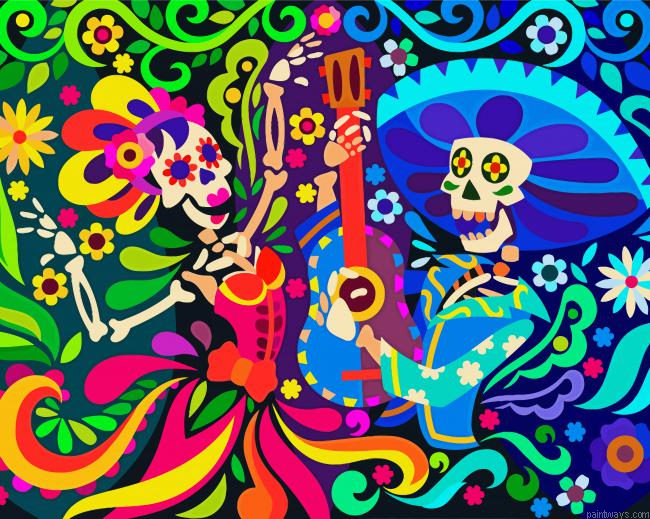 Aesthetic Mexican Skull Painting By Numberss.png