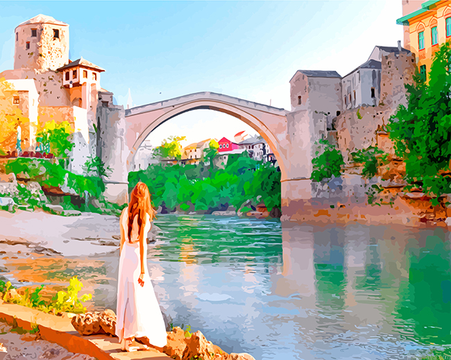 Aesthetic Mostar Bridge Painting By Numberss.png