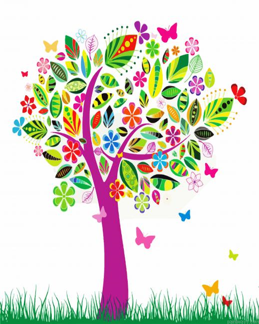 Aesthetic Spring Tree Painting By Numberss.png