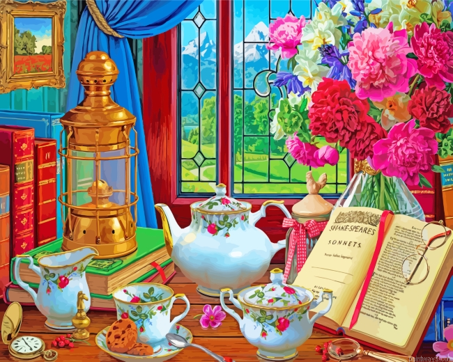 Aesthetic Tea Set Painting By Numberss.png