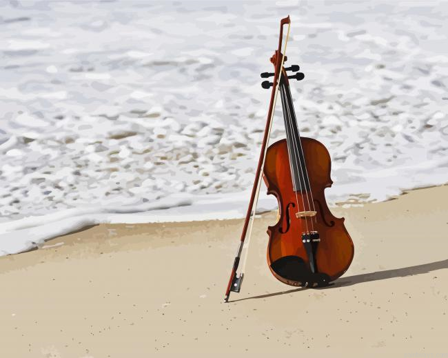 Aesthetic Violin In Beach Painting By Numberss.png