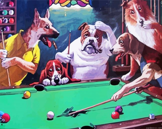 Aesthetics Dogs Playing Pool Painting By Numberss.png