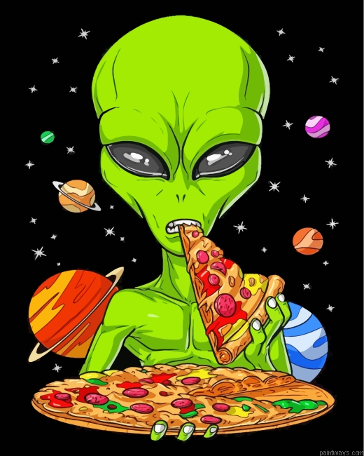 Alien Eating Pizza Painting By Numberss.png