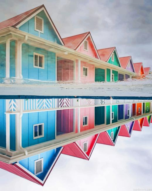 American Colorful Houses Reflection New Painting By Numberss.png