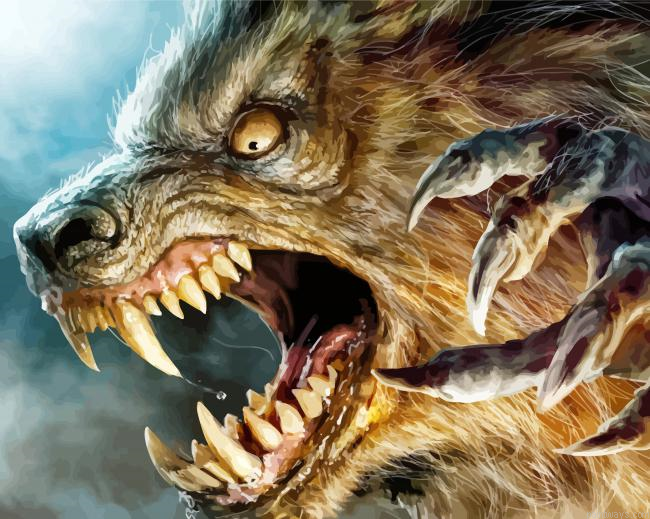 Angry Werewolf Head Painting By Numberss.png