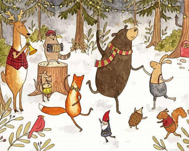 Animals Dancing Art Painting By Numberss.png