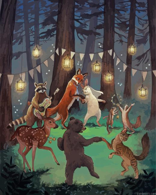 Animals Dancing In Forest Painting By Numberss.png