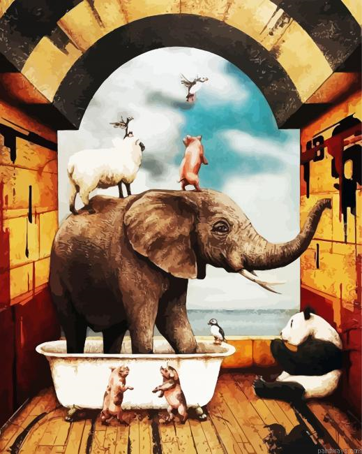Animals In Bath Painting By Numberss.png