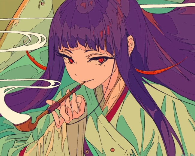 Anime Girl Smoking Animations Paint By Numbers.png