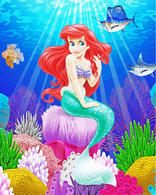 Ariel Mermaid With Fishes Painting By Numberss.png