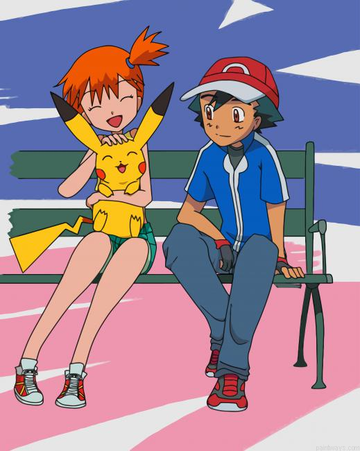 Ash Misty And Pikachu New Painting By Numberss.png