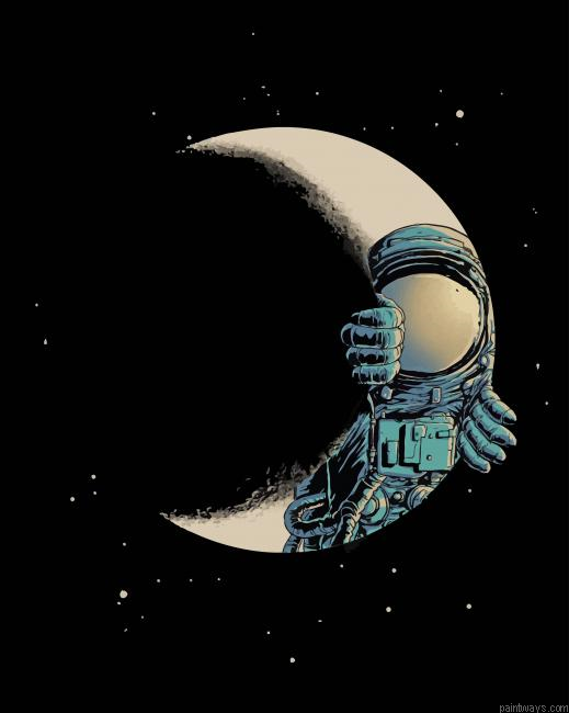 Astronaut And Moon Art New Painting By Numberss.png