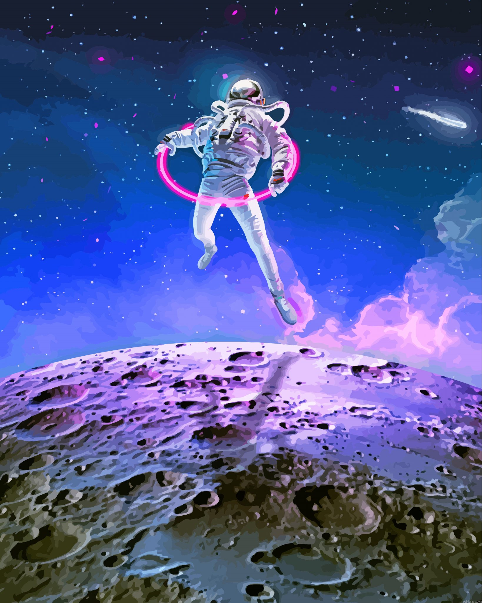 Astronaut Flying In Space Painting By Numbers.png