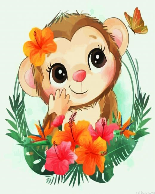 Baby Monkey With Butterfly Painting By Numberss.png