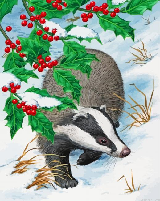 Badger In Snow Painting By Numbers.png
