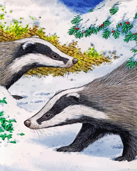 Badgers In Snow Painting By Numbers.png