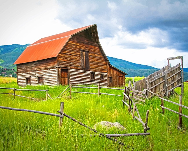 Barn In Green Field New Painting By Numberss.png