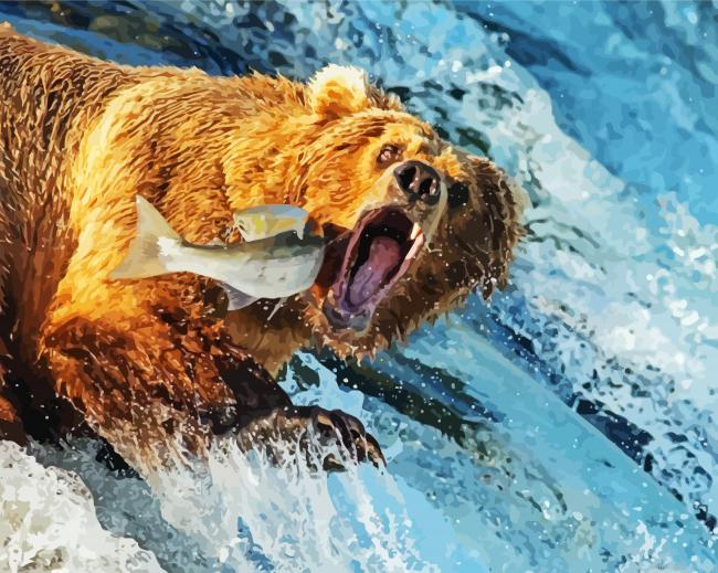 Bear Catching Fish Painting By Numberss.png