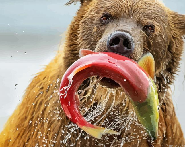 Bear Catching Salmon Fish Painting By Numberss.png