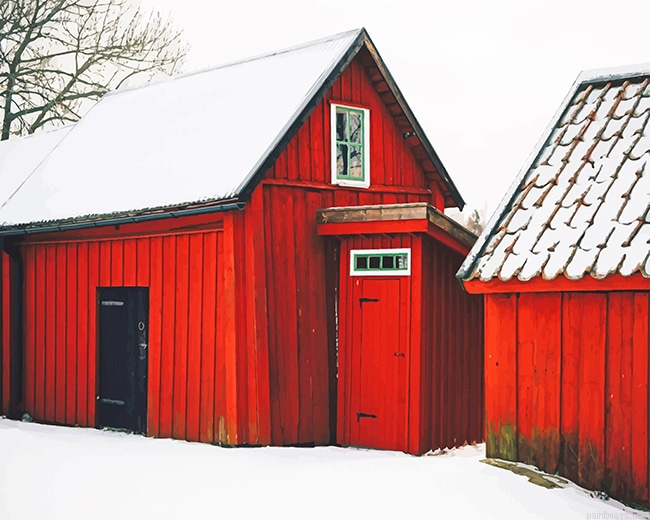 Beautiful Barn Snow New Painting By Numberss.png