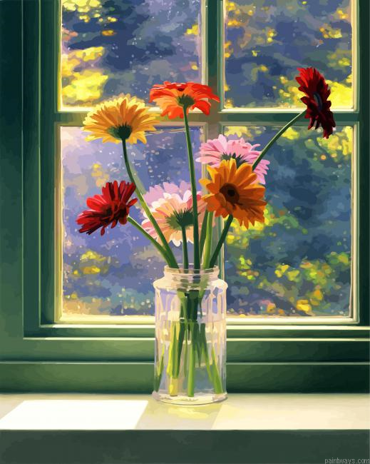 Beautiful Flowers On Window Painting By Numberss.png