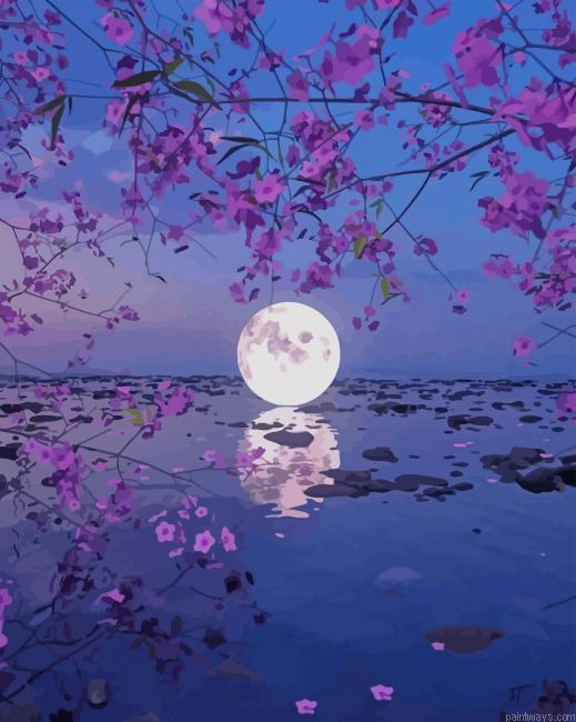 Beautiful Moon Reflection New Painting By Numberss.png