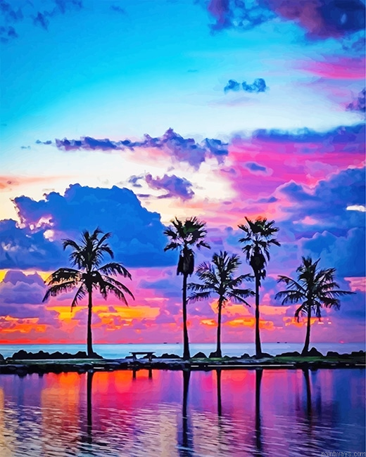 Beautiful Sunset View Palms New Painting By Numberss.png