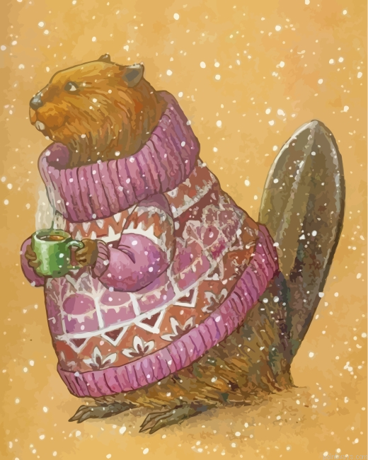 Beaver Drinking Coffee Painting By Numberss.png
