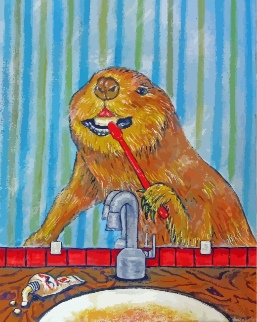Beaver Washing Teeth Painting By Numberss.png