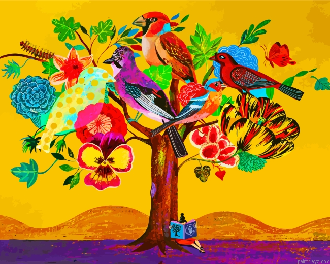 Birds Flowers Tree Painting By Numbers.png