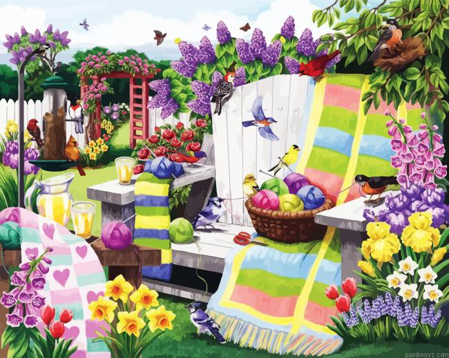 Birds In Spring Garden Painting By Numberss.png