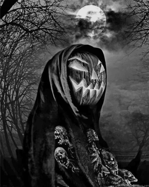 Black And White Halloween New Painting By Numberss.png