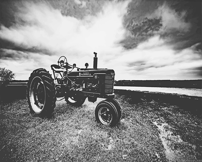 Black And White Tractor New Painting By Numberss.png