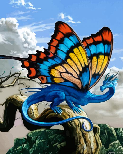 Blue Butterfly Dragon Painting By Numberss.png