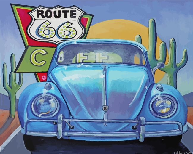 Blue Car On Route 66 Painting By Numbers.png