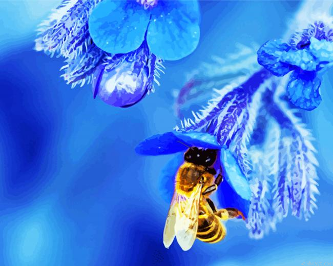Blue Flower With Bee Painting By Numberss.png