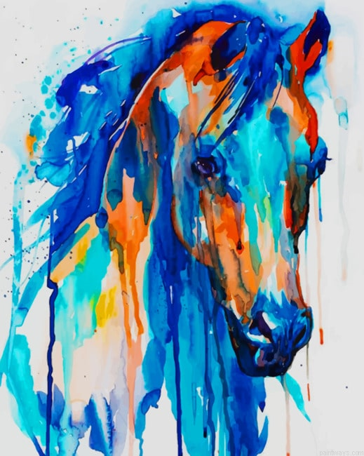 Blue Horse Watercolor Animals Painting By Numberss.png