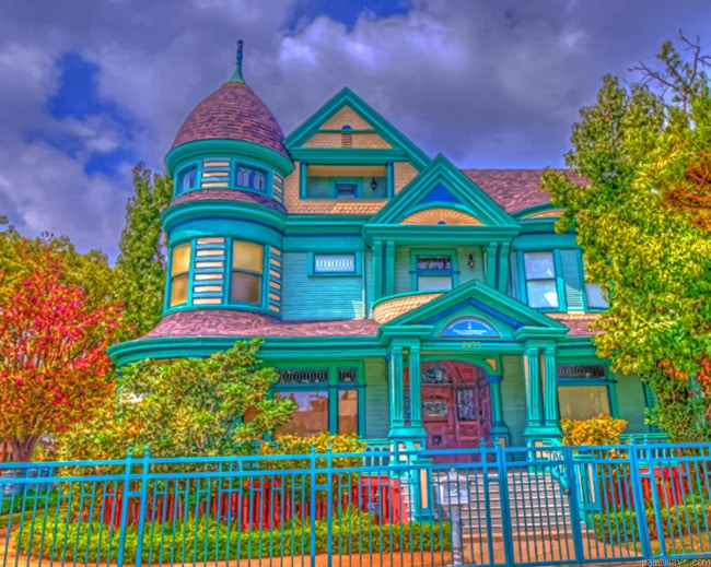 Blue House In Los Angeles Buildings Painting By Numberss.png