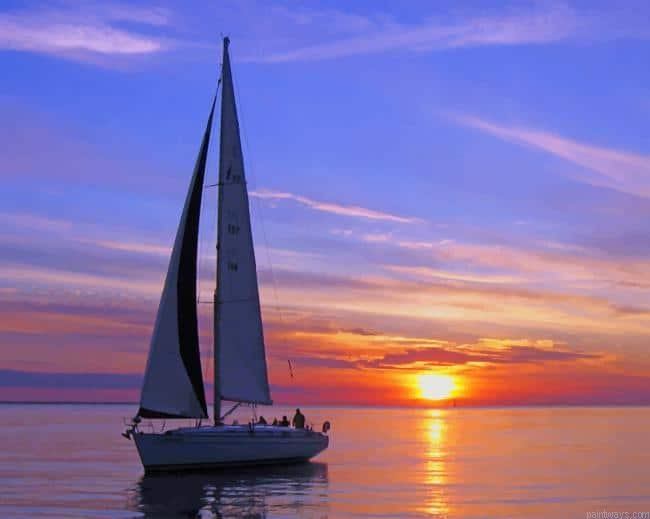 Boat In Romantic Sunset New Painting By Numberss.png