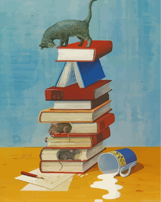Books With Mice And Cat Painting By Numbers.png