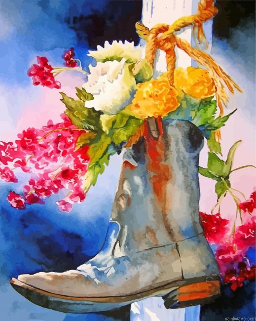 Boot And Flowers Still Life Painting By Numbers.png