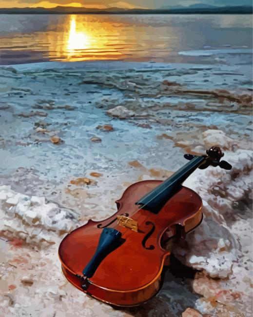 Brown Violin In Beach Painting By Numberss.png