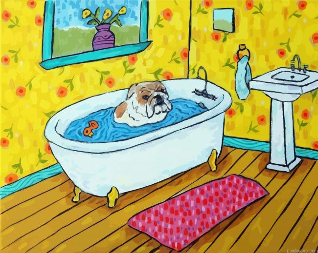 Bulldog Animal In Tub Painting By Numberss.png