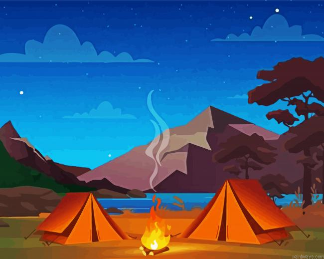 Camp Tents At Night Painting By Numberss.png