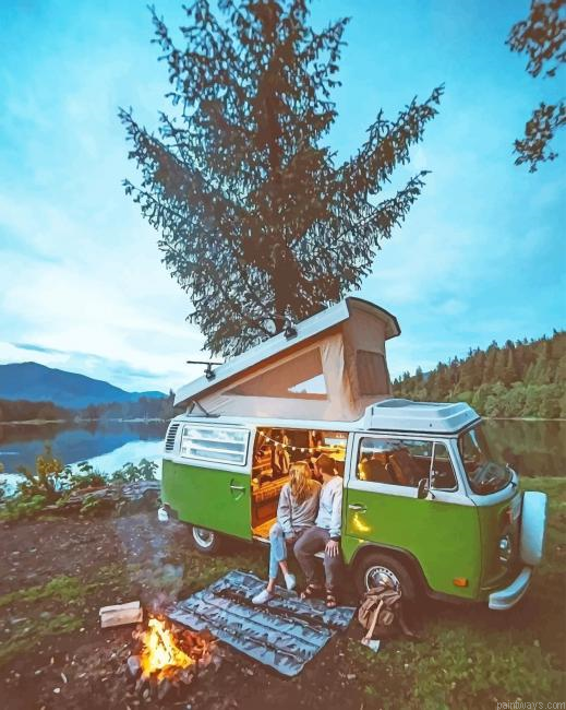 Camping Van In Forest Painting By Numberss.png
